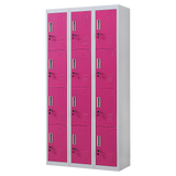 12-Door Steel Storage Locker, Grey with Pink Doors, key lock - image 1