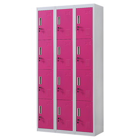 12-Door Steel Storage Locker, Grey with Pink Doors, key lock - image 1