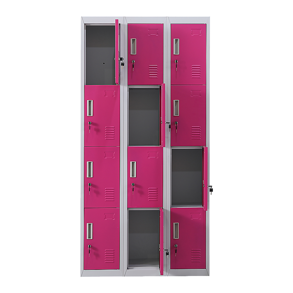 12-Door Steel Storage Locker, Grey with Pink Doors, key lock - image 4