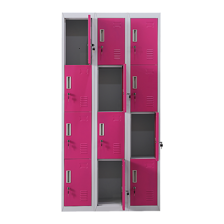 12-Door Steel Storage Locker, Grey with Pink Doors, key lock - image 4