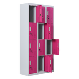 12-Door Steel Storage Locker, Grey with Pink Doors, key lock - image 8