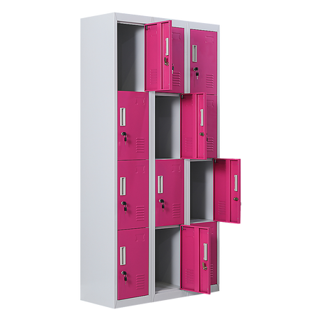 12-Door Steel Storage Locker, Grey with Pink Doors, key lock - image 8