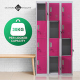 12-Door Steel Storage Locker, Grey with Pink Doors, key lock - image 9