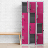 12-Door Steel Storage Locker, Grey with Pink Doors, key lock - image 10