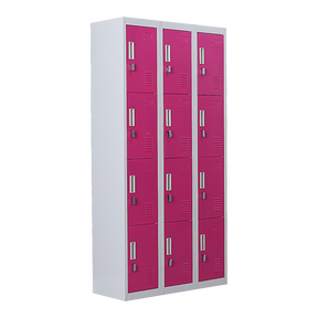 12-Door Steel Storage Locker, Grey with Pink Doors, padlock-operated - image 1