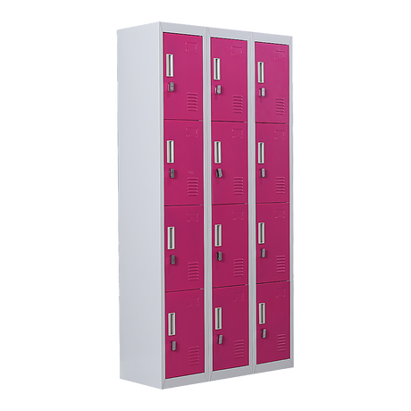 12-Door Steel Storage Locker, Grey with Pink Doors, padlock-operated - image 1