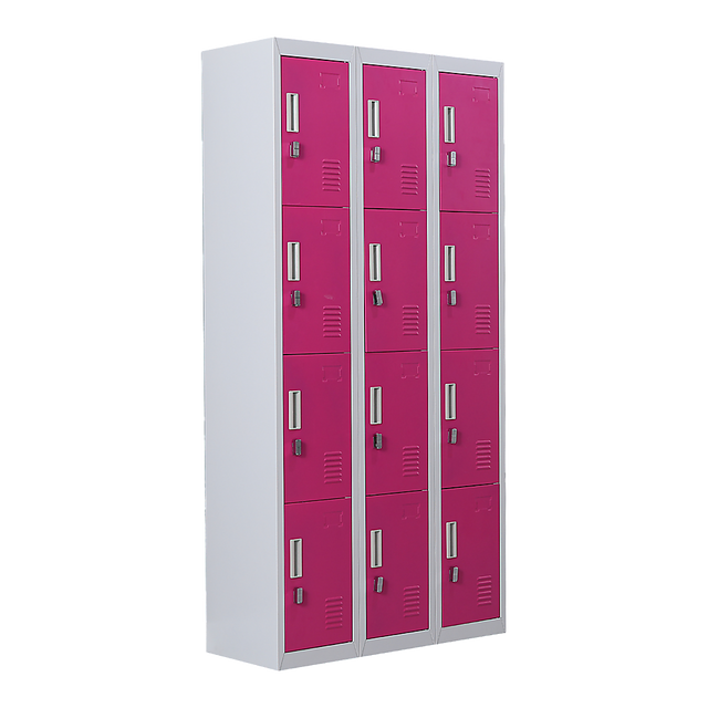 12-Door Steel Storage Locker, Grey with Pink Doors, padlock-operated - image 1