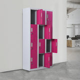 12-Door Steel Storage Locker, Grey with Pink Doors, padlock-operated - image 2