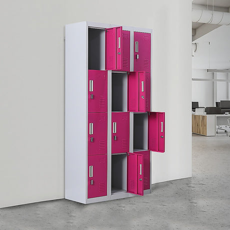12-Door Steel Storage Locker, Grey with Pink Doors, padlock-operated - image 2