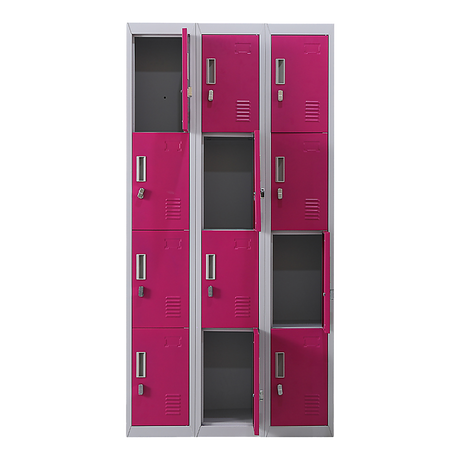 12-Door Steel Storage Locker, Grey with Pink Doors, padlock-operated - image 4