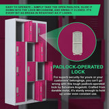 12-Door Steel Storage Locker, Grey with Pink Doors, padlock-operated - image 7
