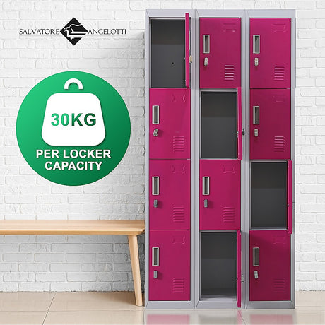 12-Door Steel Storage Locker, Grey with Pink Doors, padlock-operated - image 8