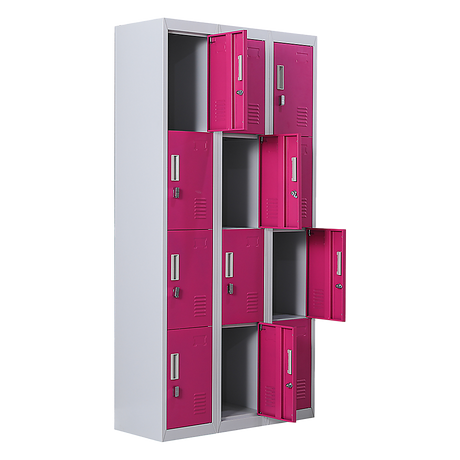 12-Door Steel Storage Locker, Grey with Pink Doors, padlock-operated - image 9