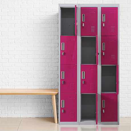 12-Door Steel Storage Locker, Grey with Pink Doors, padlock-operated - image 10