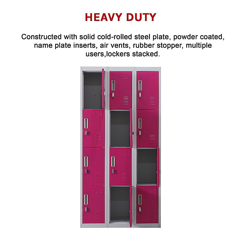 12-Door Steel Storage Locker, Grey with Pink Doors, padlock-operated - image 11