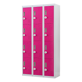 12-Door Steel Storage Locker with 3-Digit Combination Lock, Grey with Pink