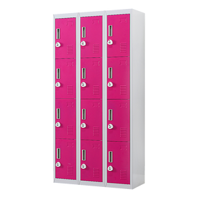 12-Door Steel Storage Locker with 3-Digit Combination Lock, Grey with Pink