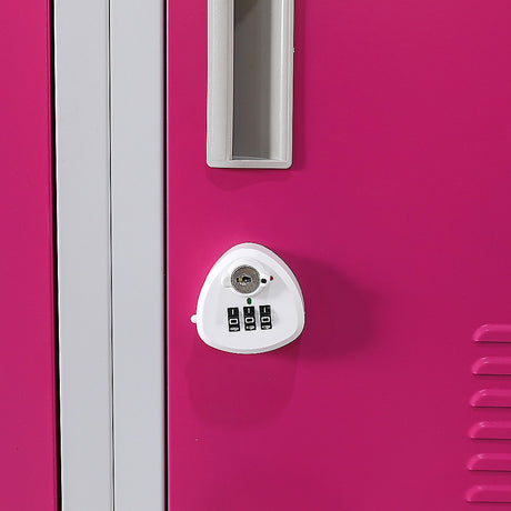 12-Door Steel Storage Locker with 3-Digit Combination Lock, Grey with Pink