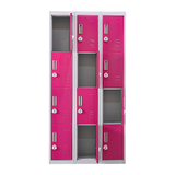 12-Door Steel Storage Locker with 3-Digit Combination Lock, Grey with Pink