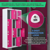 12-Door Steel Storage Locker with 3-Digit Combination Lock, Grey with Pink
