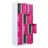 12-Door Steel Storage Locker with 3-Digit Combination Lock, Grey with Pink