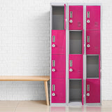 12-Door Steel Storage Locker with 3-Digit Combination Lock, Grey with Pink