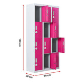 12-Door Steel Storage Locker with 3-Digit Combination Lock, Grey with Pink
