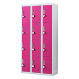 12-Door Steel Storage Locker with 4-Digit Combination Lock, Grey with Pink