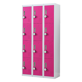 12-Door Steel Storage Locker with 4-Digit Combination Lock, Grey with Pink