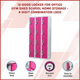 12-Door Steel Storage Locker with 4-Digit Combination Lock, Grey with Pink
