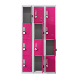 12-Door Steel Storage Locker with 4-Digit Combination Lock, Grey with Pink