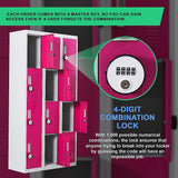 12-Door Steel Storage Locker with 4-Digit Combination Lock, Grey with Pink