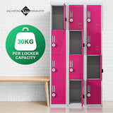 12-Door Steel Storage Locker with 4-Digit Combination Lock, Grey with Pink