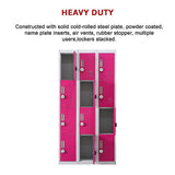 12-Door Steel Storage Locker with 4-Digit Combination Lock, Grey with Pink