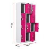 12-Door Steel Storage Locker with 4-Digit Combination Lock, Grey with Pink
