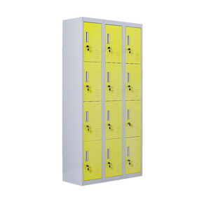 12-Door Steel Storage Locker, Grey with Yellow Doors, key lock - image 1