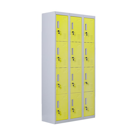 12-Door Steel Storage Locker, Grey with Yellow Doors, key lock - image 1