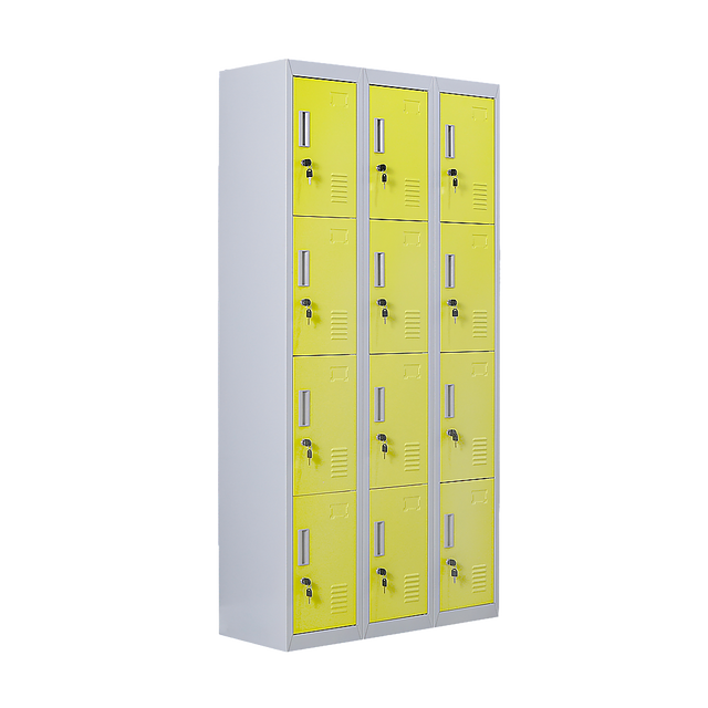 12-Door Steel Storage Locker, Grey with Yellow Doors, key lock - image 1