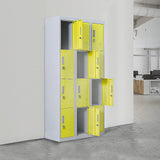 12-Door Steel Storage Locker, Grey with Yellow Doors, key lock - image 2