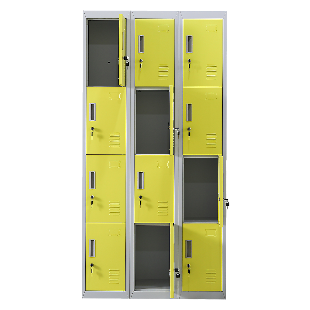 12-Door Steel Storage Locker, Grey with Yellow Doors, key lock - image 4