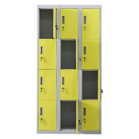 12-Door Steel Storage Locker, Grey with Yellow Doors, key lock - image 4