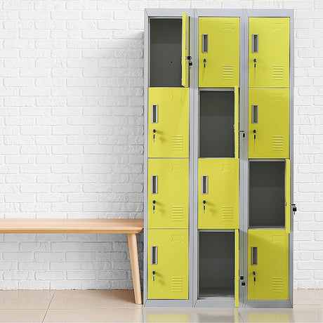 12-Door Steel Storage Locker, Grey with Yellow Doors, key lock - image 5