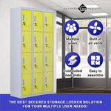 12-Door Steel Storage Locker, Grey with Yellow Doors, key lock - image 6