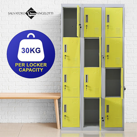 12-Door Steel Storage Locker, Grey with Yellow Doors, key lock - image 9