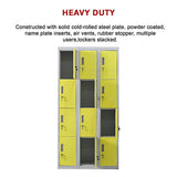 12-Door Steel Storage Locker, Grey with Yellow Doors, key lock - image 10