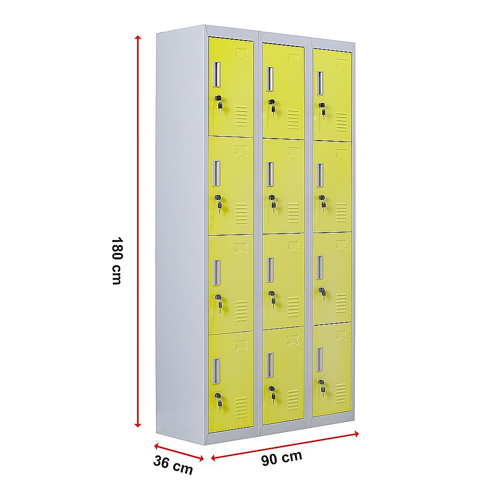 12-Door Steel Storage Locker, Grey with Yellow Doors, key lock - image 11