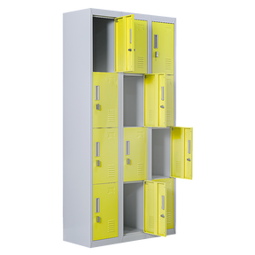 12-Door Steel Storage Locker, Grey with Yellow Doors - image 1