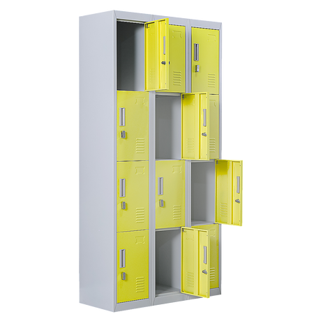 12-Door Steel Storage Locker, Grey with Yellow Doors - image 1