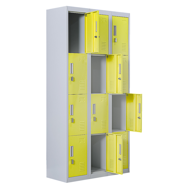 12-Door Steel Storage Locker, Grey with Yellow Doors - image 1