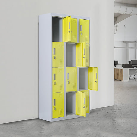 12-Door Steel Storage Locker, Grey with Yellow Doors - image 2
